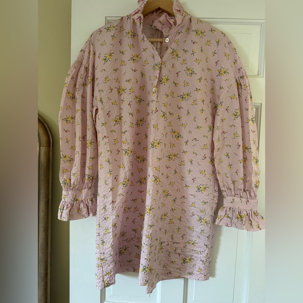 Zara Pink Floral Ruffled Collar Tunic